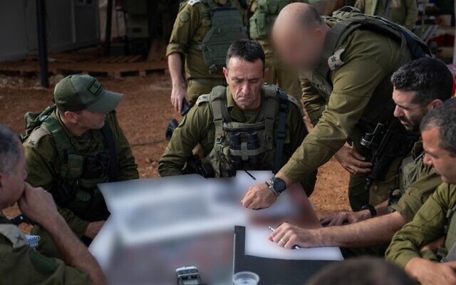 IDF Chief of Staff Lt. Gen. Herzi Halevi (center) holds an assessment with officers in northern Israel, December 10, 2023. (Israel Defense Forces)