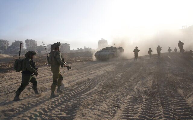 This handout photo distributed by the Israel Defense Forces on December 16, 2023, shows Israeli troops in the Gaza Strip amid the war against Hamas. (Israel Defense Forces)