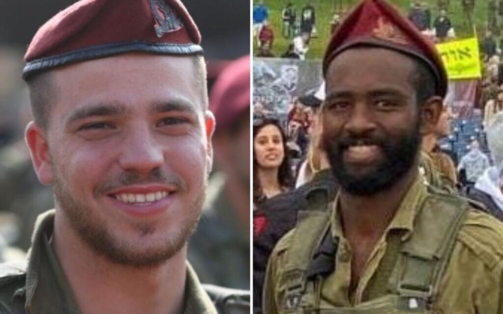 Staff Sgt. Amit Bonzel, left, and Staff Sgt.Alemnew Emanuel Feleke, right, both 22, were killed in action during fighting in Gaza. Bonzel was killed on December 6, 2023. Feleke died of wounds sustained in fighting on December 5, 2023. (Israel Defense Forces)