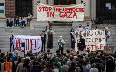 Pro-Palestine, anti-Israel supporters gather for a rally at Harvard University in Cambridge, Massachusetts, on October 14, 2023. (Joseph Prezioso/AFP)