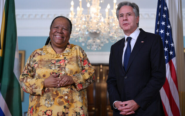 US Secretary of State Antony Blinken meets with South African Foreign Minister Naledi Pandor at the State Department in Washington on September 26, 2023. (Mandel Ngan/AFP)