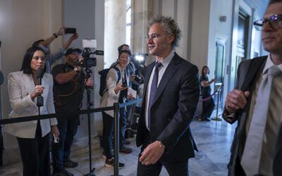 Palantir CEO Alex Karp arrives as Senate Majority Leader Chuck Schumer convenes a closed-door gathering of leading tech CEOs to discuss the priorities and risks surrounding artificial intelligence and how it should be regulated, in Washington on Sept. 13, 2023. (AP/J. Scott Applewhite)