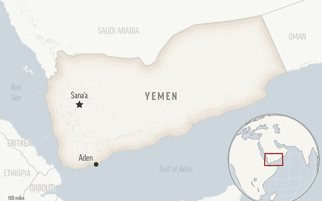 Map showing Gulf of Aden and Yemen with its capital, Sanaa. (AP Photo)