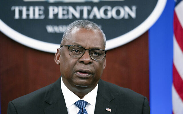 US Secretary of Defense Lloyd Austin speaks at the Pentagon in Washington, November 22, 2023. (Cliff Owen/AP)