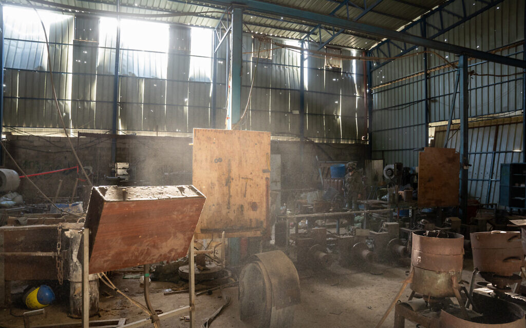 A Hamas warehouse used to manufacture rocket parts in central Gaza's Bureij, January 8, 2024. (Emanuel Fabian/Times of Israel)