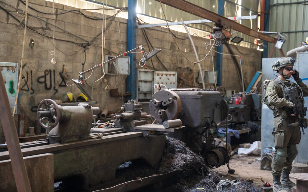 A Hamas warehouse used to manufacture rocket parts in central Gaza's Bureij, January 8, 2024. (Emanuel Fabian/Times of Israel)