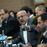 MK Ahmad Tibi speaks during a Knesset House Committee meeting in Jerusalem, January 30, 2024. (Yonatan Sindel/ Flash90)