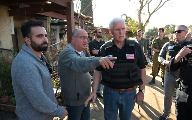 Former US vice president Mike Pence visits Kibbutz Kfar Aza, January 4, 2024 (via twitter)