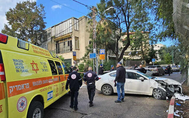 The scene of a suspected ramming attack in Haifa on January 29, 2024. (Magen David Adom)