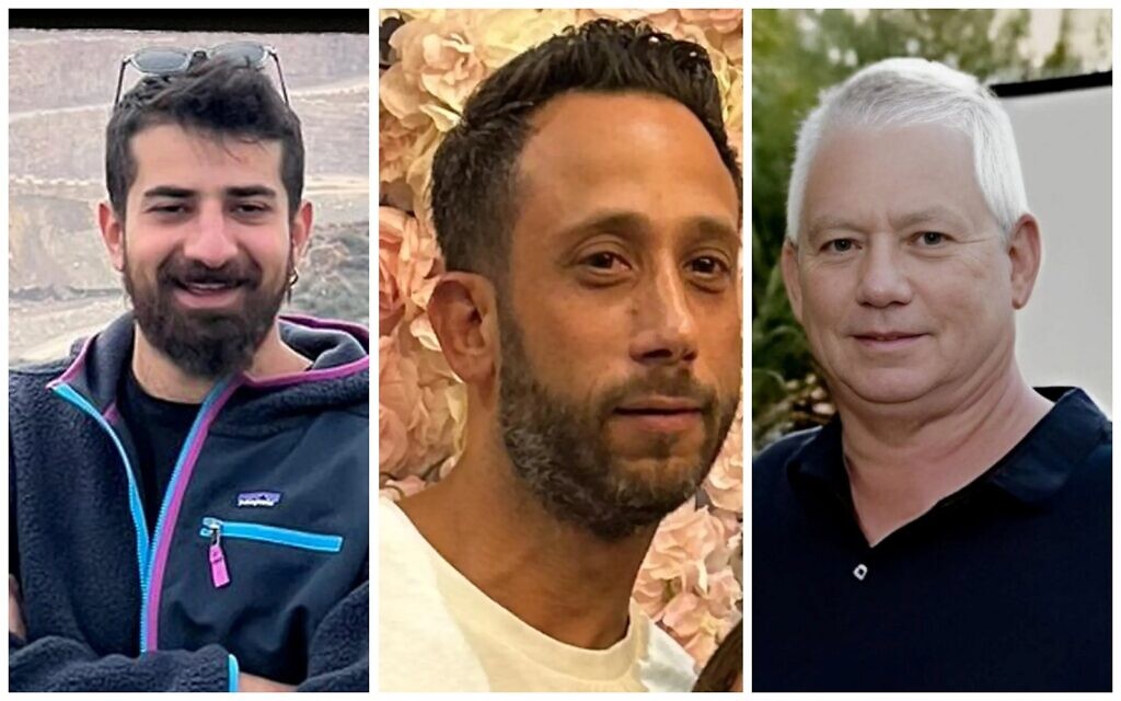 (From L-R) Idan Shtivi, Hanan Yablonka, and Ilan Weiss, who the IDF announced were among those being held in Gaza on January 4, 2024. (Courtesy)