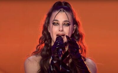 Screen capture from video of Israeli singer Tali Golergant's nomination-winning performance in Luxembourg's selection for an entry to the Eurovision Song Contest, 2024, January 27, 2024. (YouTube. Used in accordance with Clause 27a of the Copyright Law)