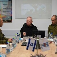 Defense Minister Yoav Gallant at a briefing with commanders in the IDF Judea and Samaria Division on January 14, 2024. (Ariel Hermoni/Defense Ministry)