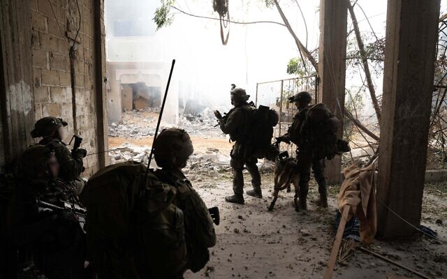 Israeli soldiers operate in Khan Younis in the southern Gaza Strip in an undated photo released by the military on January 30, 2024. (Israel Defense Forces)