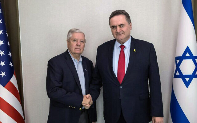 Foreign Minister Israel Katz meets with US GOP Senator Lindsey Graham in Tel Aviv, January 28, 2024 (Foreign Ministry)