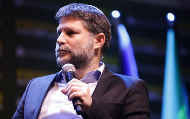 Finance Minister Bezalel Smotrich speaking at the Israel Defense and Security Forum in Ashkelon on January 25, 2024. (Daniel Starbo/ Courtesy)