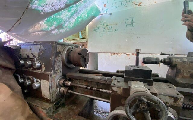 A lathe used to manufacture rockets at a Palestinian Islamic Jihad site in west Khan Younis, in a handout photo published by the IDF on January 31, 2024. (Israel Defense Forces)