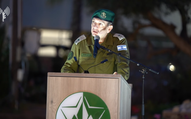 Military Intelligence Directorate chief Maj. Gen Aharon Haliva speaks at an intelligence officers' graduation ceremony, January 3, 2024. (Israel Defense Forces)