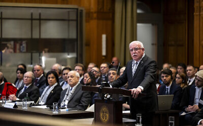 Palestinian Foreign Minister Riyad al-Maliki addresses the International Court of Justice (ICJ during public hearings on the request for an advisory opinion in respect of the "Legal Consequences arising from the Policies and Practices of Israel in the Occupied Palestinian Territory, including East Jerusalem," from February 19 to 26 at the Peace Palace in The Hague. (International Court of Justice)