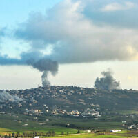 Smoke billows over the southern Lebanese border village of El-Khiam during Israeli bombardment on February 7, 2024. (Rabie DAHER / AFP)