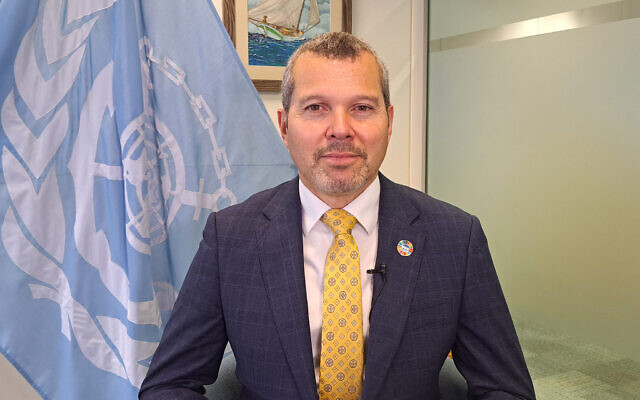 Secretary General of the International Maritime Organization (IMO) Arsenio Dominguez at the IMO's London headquarters, on February 6, 2024 (James Rybacki/AFP)