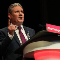 Britain's main opposition Labour Party leader Keir Starmer speaks on the third day of the Scottish Labour Party Conference in Glasgow, Scotland on February 18, 2024. (Andy Buchanan / AFP)