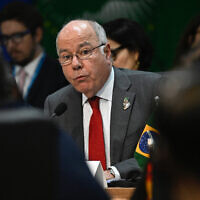 Brazil's Foreign Minister Mauro Vieira speaks during the G20 foreign ministers meeting in Rio de Janeiro, Brazil, on February 21, 2024. (MAURO PIMENTEL / AFP)