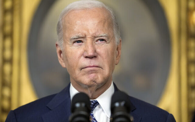 US President Joe Biden speaks at the White House, February 8, 2024, in Washington. (AP/Evan Vucci)