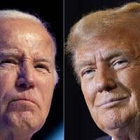 FILE - This combo image shows US President Joe Biden, left, January 5, 2024, and Republican presidential candidate Donald Trump, right, January 19, 2024. (AP Photo, File)