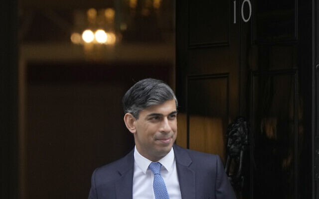Britain's Prime Minister Rishi Sunak leaves 10 Downing Street to go to the House of Commons for his weekly Prime Minister's Questions in London, February 28, 2024. (Alastair Grant/AP)