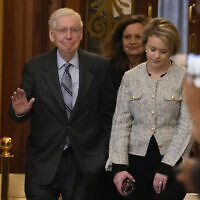 Senate Minority Leader Mitch McConnell of Kentucky walks off the Senate floor after speaking, February 28, 2024, at the Capitol in Washington. (AP/Jacquelyn Martin)