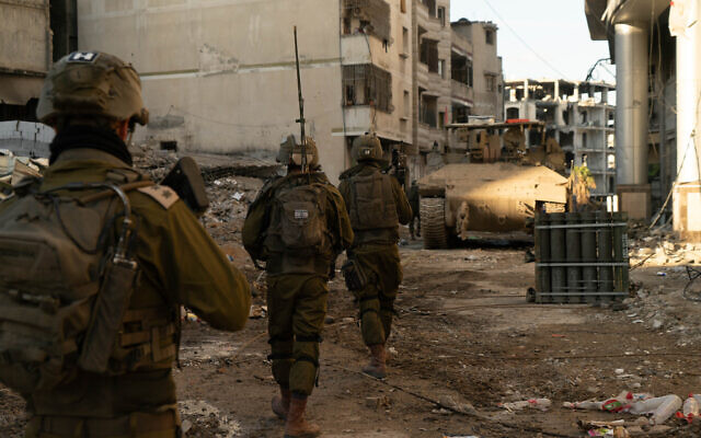 Troops operating in the Gaza Strip in a photo released by the military for publication on February 8, 2024 (Israel Defense Forces)