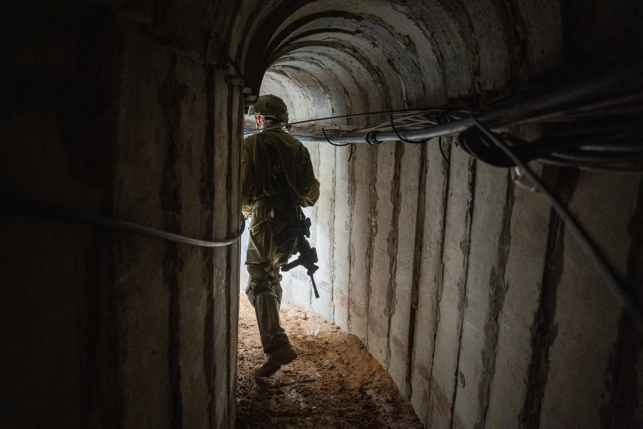 A tunnel leading to a Hamas data center, uncovered by the IDF in Gaza City, February 8, 2024. (Emanuel Fabian/Times of Israel)
