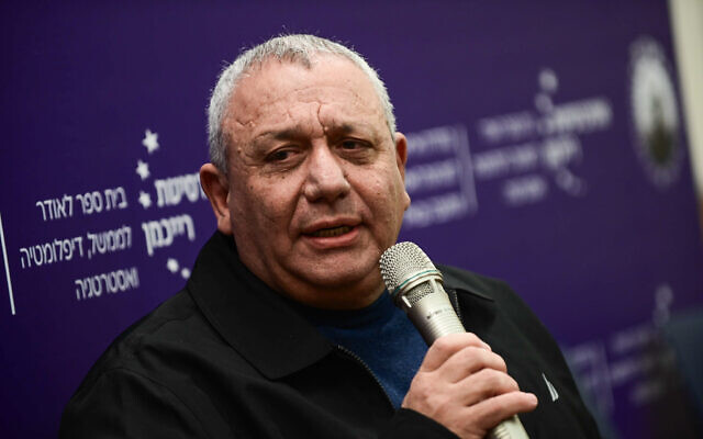 Minister Gadi Eisenkot, a war cabinet observer, attends a conference at Reichman University in Herzliya, on February 6, 2024 (Tomer Neuberg/Flash90)