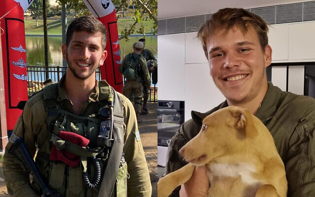 IDF soldiers Sgt. First Class (res.) Alon Kleinman, 21, of Tel Aviv (L) and Sgt. First Class Adi Eldor, 21, of Haifa, whose deaths in action in Gaza were announced on February 12, 2024. (Courtesy)