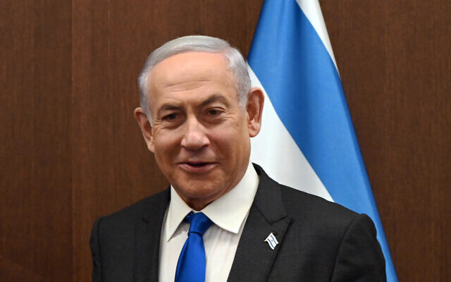Prime Minister Benjamin Netanyahu at his office in Jerusalem, February 5, 2024 (Haim Zach/GPO)