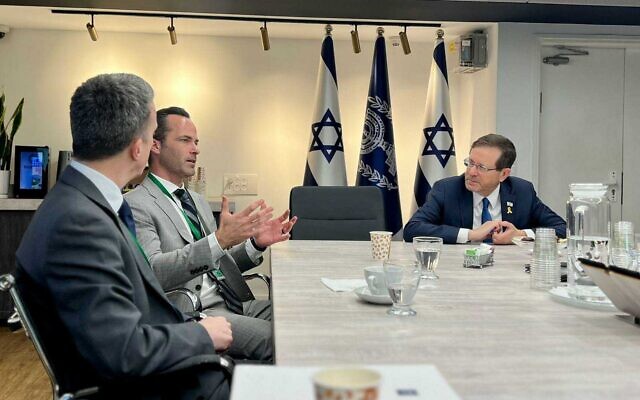 President Isaac Herzog meets with senior officials from China-owned social media company TikTok, in Jerusalem, February 6, 2024. (President's Spokesperson)