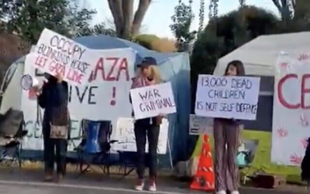 Far-left demonstrators protest against the war in Gaza outside US Secretary of State Antony Blinken's home in Arlington, Virginia on February 1, 2024. (Screen capture/X)