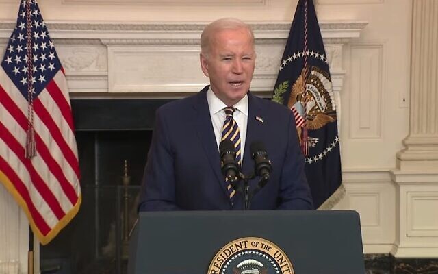 US President Joe Biden addresses the nation from the White House on February 6, 2024. (Screen capture/YouTube, used in accordance with Clause 27a of the Copyright Law)