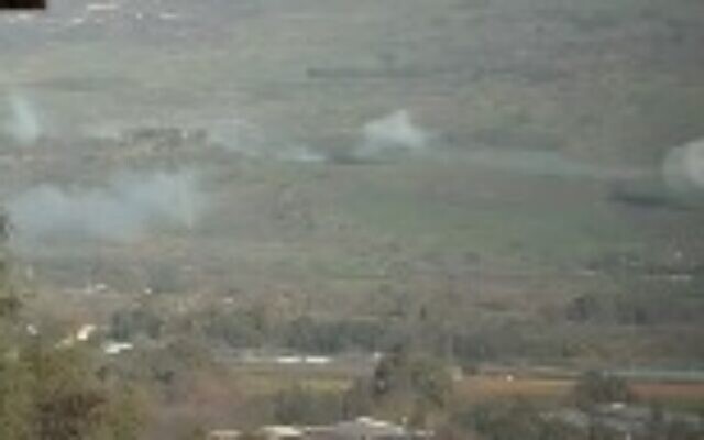 Footage of rocket fire from Lebanon landing near Kibbutz Snir on February 8, 2024. (Screen capture/X)