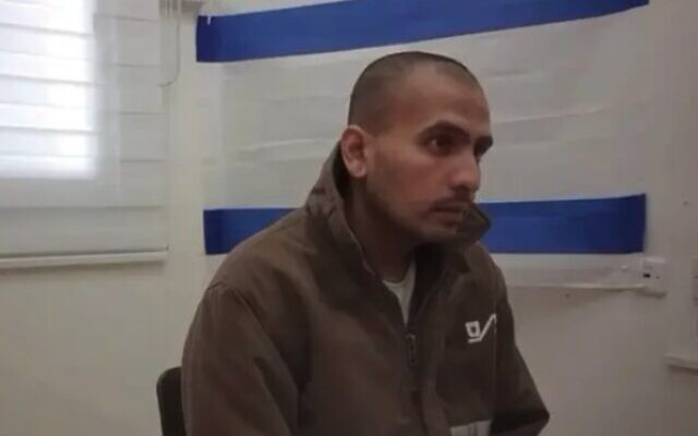 Muhammad Nasser Suleiman Abu Namer is interrogated by the Shin Bet in a photo released on February 8, 2024. (Shin Bet)
