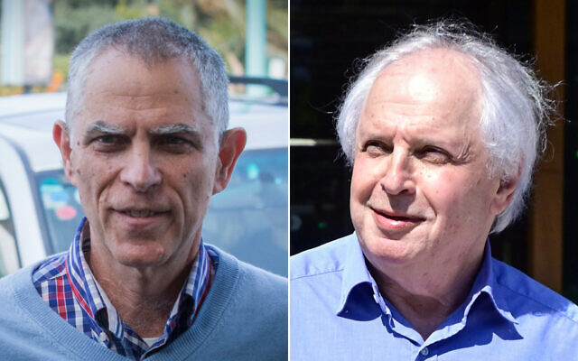 Left: Publisher and owner of the Yedioth Ahronoth newspaper Arnon 'Noni' Mozes arrives for questioning at the Lahav 433 investigation unit in Lod on January 15, 2017. (Roy Alima/Flash90); Right: Shaul Elovitch after a court hearing at the Tel Aviv District Court, July 20, 2022 (Avshalom Sassoni/Flash90)