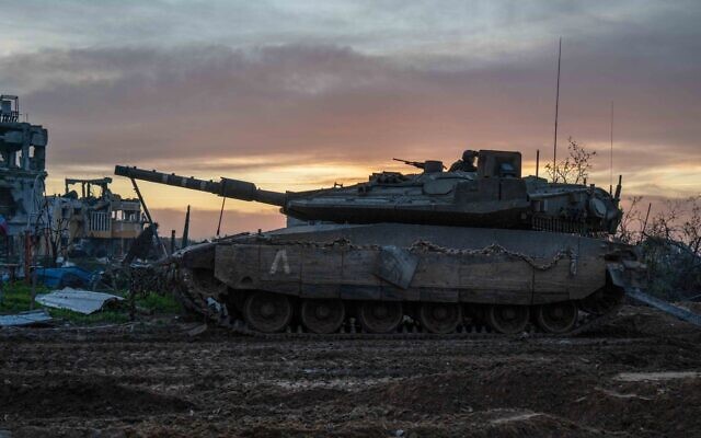 An IDF tank operates in Gaza in this undated handout photo released February 1, 2024. (Israel Defense Forces)