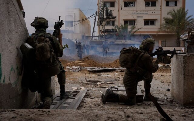 Troops of the Givati Brigade operate in southern Gaza's Khan Younis, in an image published by the IDF on February 11, 2024. (Israel Defense Forces)