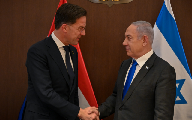Dutch Prime Minister Mark Rutte meets Prime Minister Benjamin Netanyahu in Jerusalem, February 12, 2024 (Kobi Gideon/GPO)