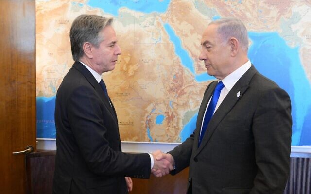 Prime Minister Benjamin Netanyahu (R) meets US Secretary of State Antony Blinken in Jerusalem, February 7, 2024 (Amos Ben Gershom/GPO)