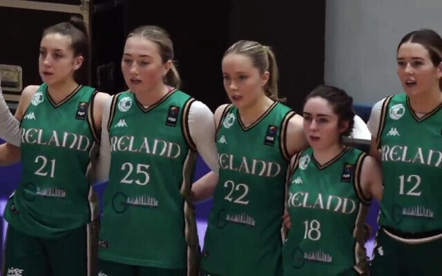 Members of the Ireland women's basketball team pictured before they faced Israel in EuroBasket qualifying, February 8, 2024 (X screengrab, used in accordance with Clause 27a of the copyright law)