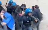 Italian police officers beat high school protesters who were holding a rally calling for a ceasefire in Gaza, in the city of Pisa, February 22, 2024. (Screenshot/Twitter, used in accordance with Clause 27a of the Copyright Law)