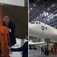Russian President Vladimir Putin climbs down from a modernized Tu-160M nuclear-capable strategic bomber, in Kazan, Russia, February 22, 2024. (YouTube screengrab: used in accordance with Clause 27a of the Copyright Law)
