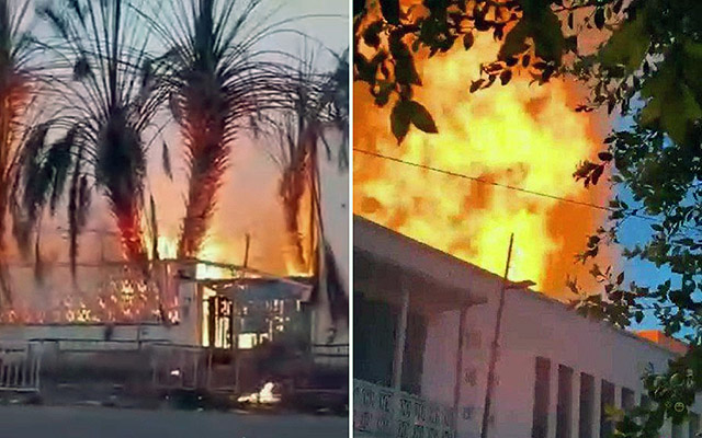 Fire and destruction at a synagogue in Sfax, Tunisia, after a mob set fire to the building and burned several trees in the courtyard on February 25, 2024. (Screenshots from X, used in accordance with Clause 27a of the Copyright Law).