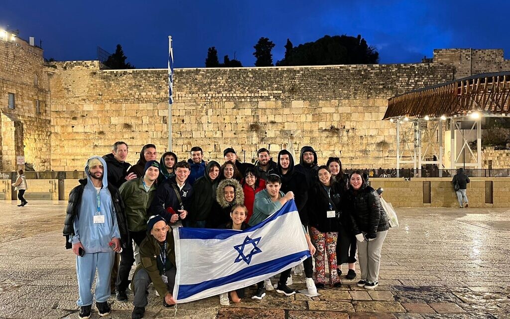 Birthright trippers visit the Western Wall on a Friday evening. (Birthright Israel)